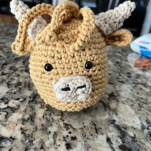 Handmade to order Crocheted Bull Plush - Mustard and Cream
